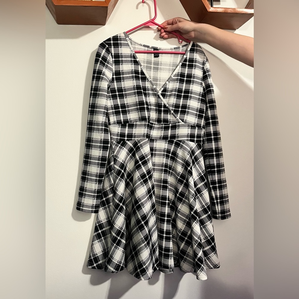 White and black plaid dress